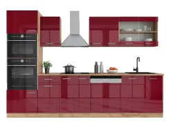 Mueble de cocina rojo brillo intenso/roble dorado 300x46x81.6 r-line