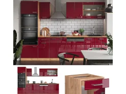 Mueble de cocina rojo brillo intenso/roble dorado 300x46x81.6 r-line