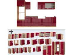 Mueble de cocina rojo brillo intenso/roble dorado 300x46x81.6 r-line