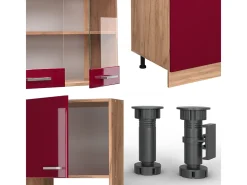 Mueble de cocina rojo brillo intenso/roble dorado 300x46x81.6 r-line