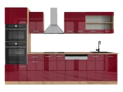 Mueble de cocina rojo brillo intenso/roble dorado 300x46x81.6 r-line