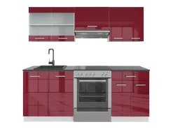 Mueble de cocina rojo brillo intenso/blanco 200x46x81.6 r-line