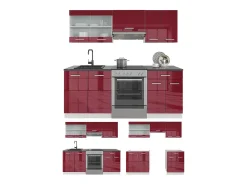 Mueble de cocina rojo brillo intenso/blanco 200x46x81.6 r-line