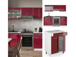 Mueble de cocina rojo brillo intenso/blanco 200x46x81.6 r-line