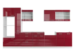 Mueble de cocina rojo brillo intenso/blanco 350x46x81.6 r-line