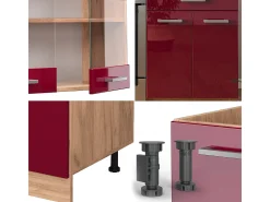 Mueble de cocina rojo brillo intenso/roble dorado 200x60x81.6 r-line