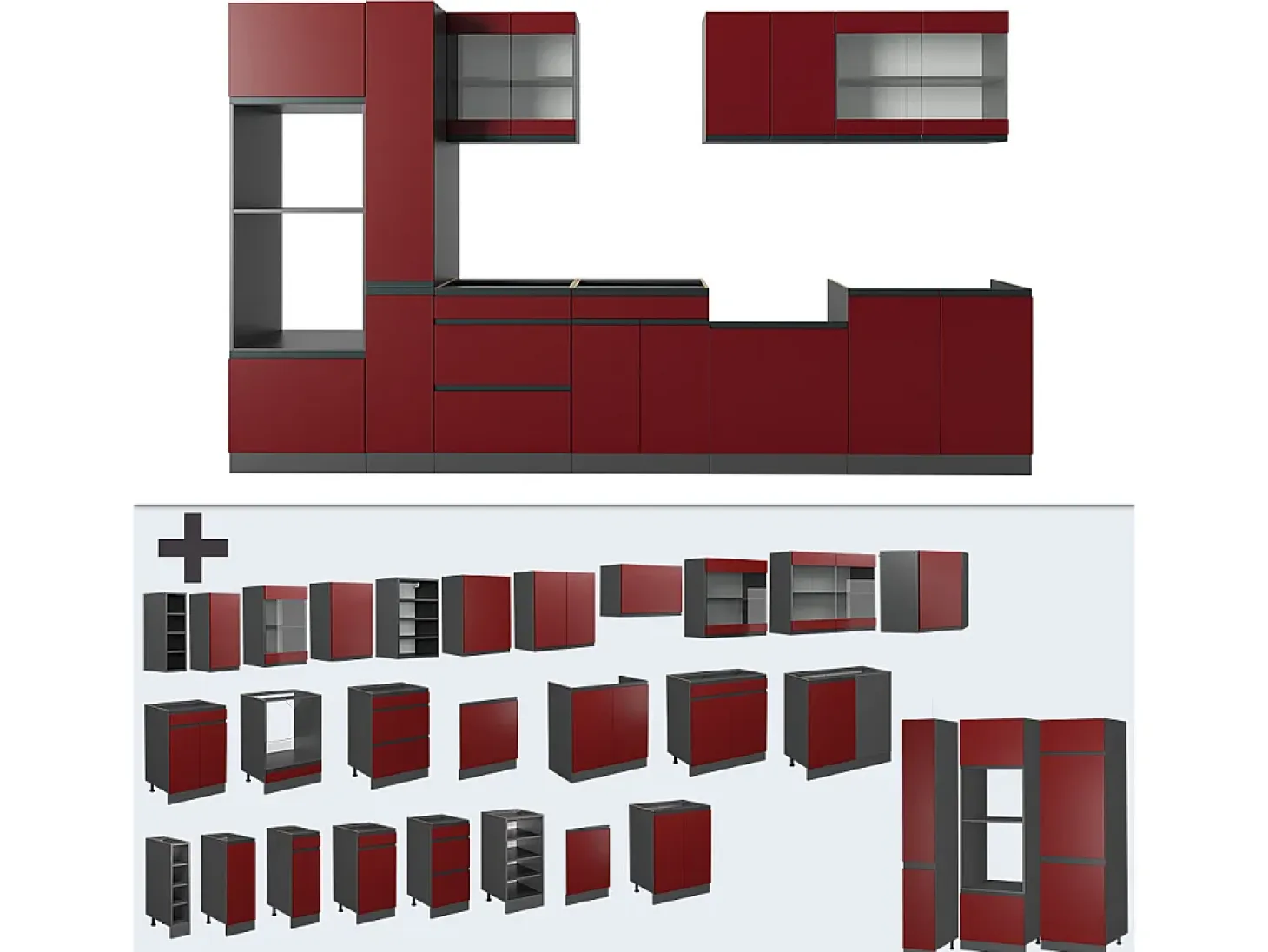 Mueble de cocina rojo/antracita 350x46x81.6 r-line