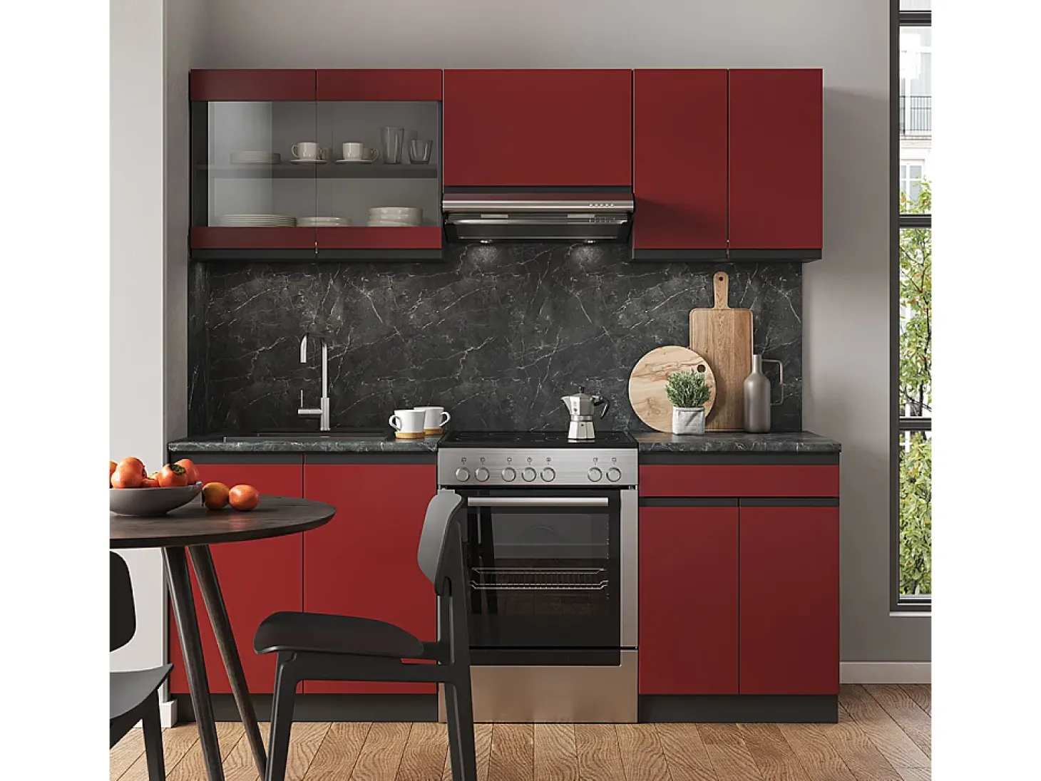 Mueble de cocina rojo/antracita 200x60x81.6 r-line