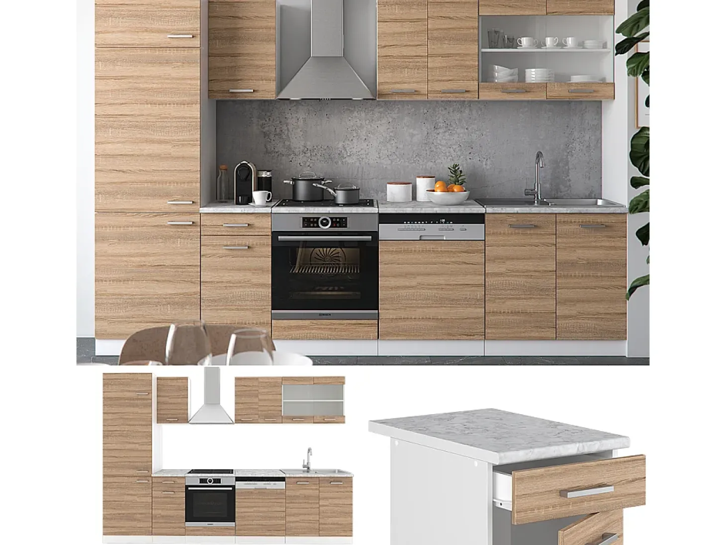 Mueble de cocina sonoma 300x60x81.6 r-line