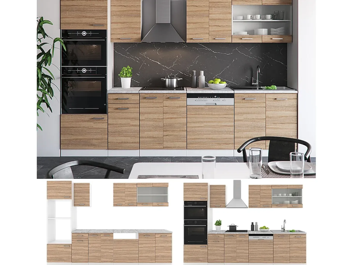 Mueble de cocina sonoma/blanco 300x60x81.6 r-line
