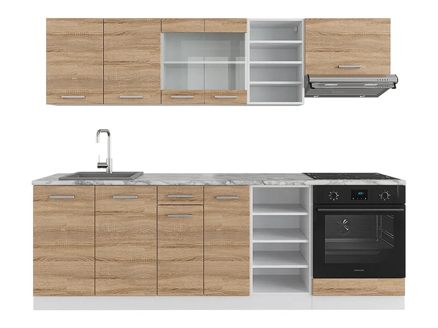 Mueble de cocina sonoma/blanco 240x46x81.6 r-line