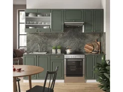 Mueble de cocina verde-dorado casa de campo/blanco 240x46x81.6 fame-line