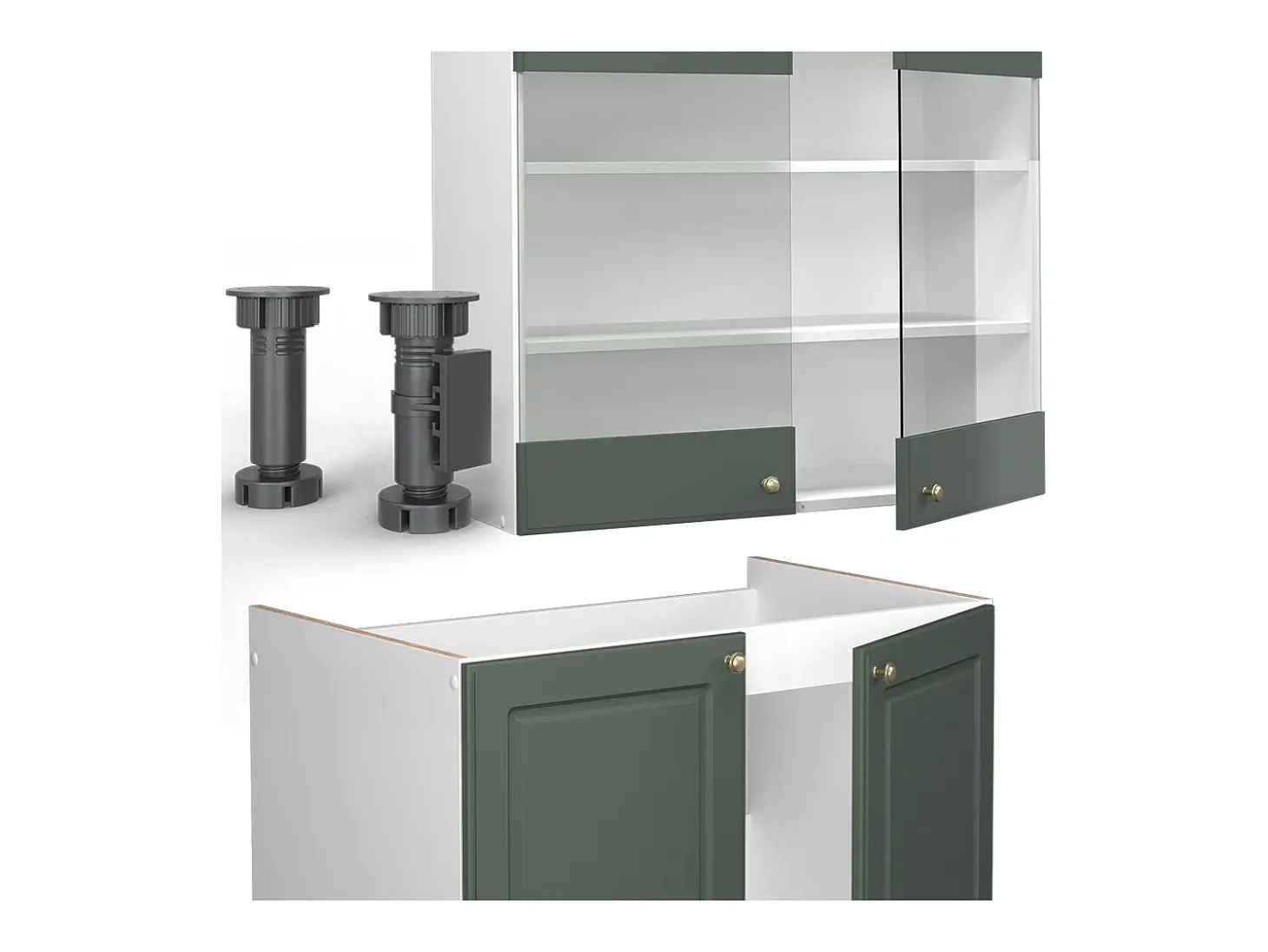 Mueble de cocina verde-dorado casa de campo/blanco 240x46x81.6 fame-line