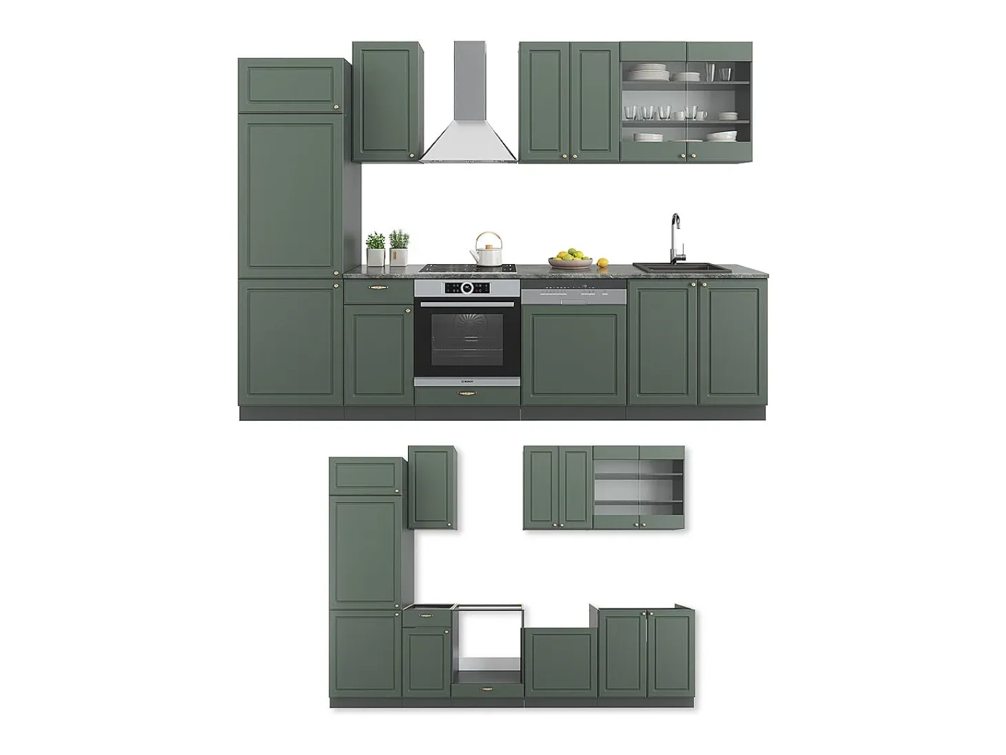 Mueble de cocina verde-dorado casa de campo/antracita 300x46x81.6 fame-line