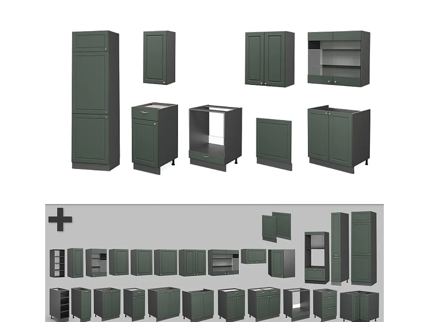 Mueble de cocina verde-dorado casa de campo/antracita 300x46x81.6 fame-line
