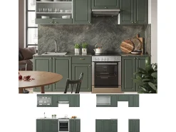 Mueble de cocina verde-dorado casa de campo/blanco 240x60x81.6 fame-line