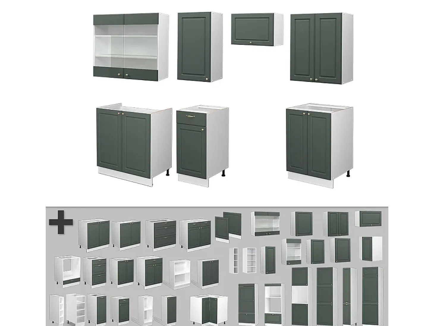 Mueble de cocina verde-dorado casa de campo/blanco 240x60x81.6 fame-line