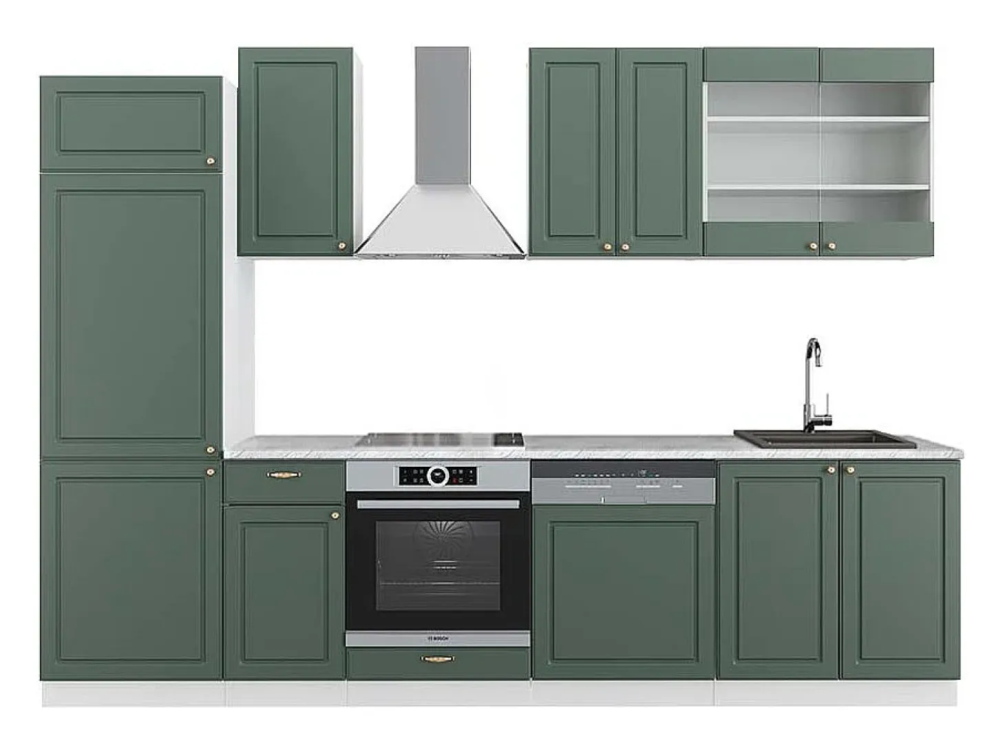 Mueble de cocina verde-dorado casa de campo/blanco 300x60x81.6 fame-line