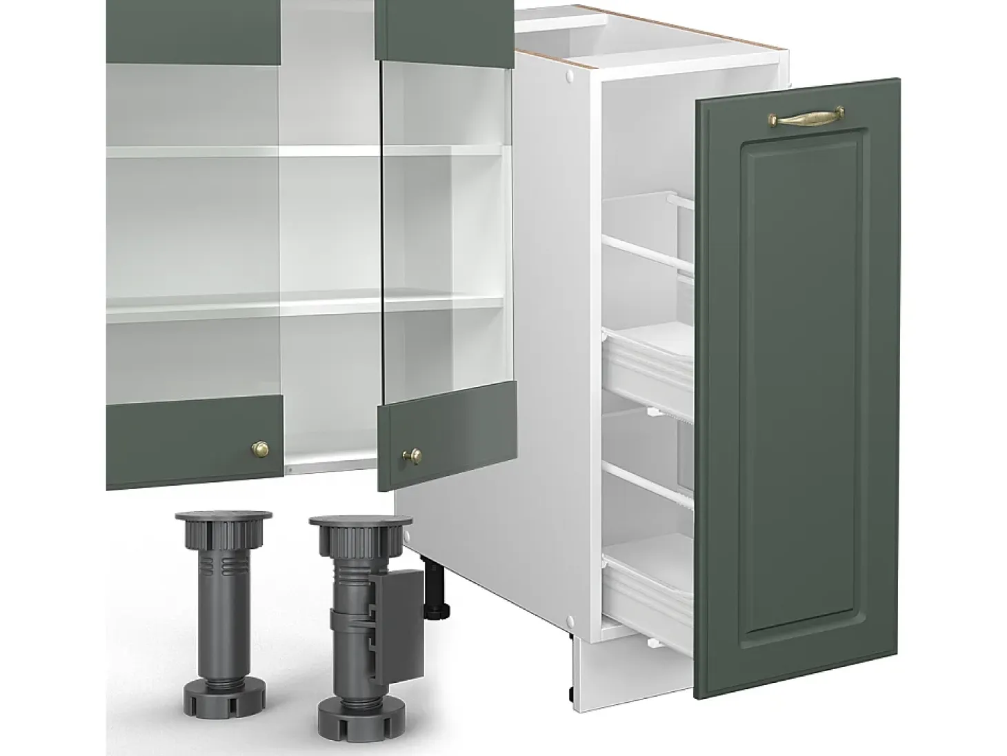 Mueble de cocina verde-dorado casa de campo/blanco 280x46x81.6 fame-line