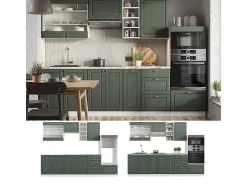 Mueble de cocina verde-dorado casa de campo/blanco 280x46x81.6 fame-line