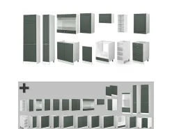 Mueble de cocina verde-dorado casa de campo/blanco 355x60x81.6 fame-line