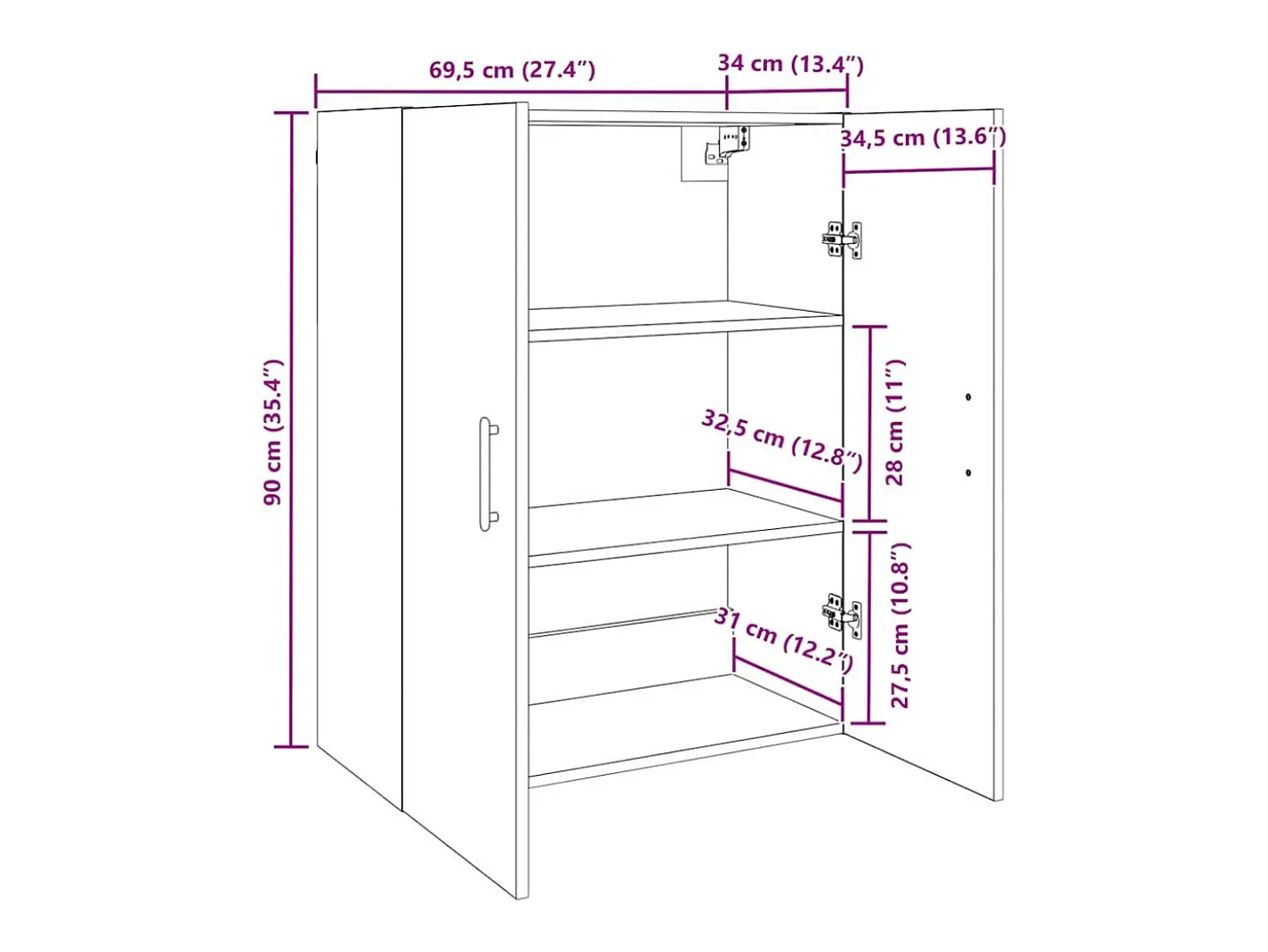 Mueble de pared Madera antigua 69,5 x 34 x 90 cm Madera de ingeniería