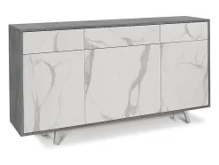 Mueble de salón moderno 3 puertas 3 cajones aparador de cocina Dalgo - Gris - Mármol Calacatta