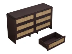 Mueble esquinero de ratán con 6 cajones, madera maciza, color marrón rojizo (130 x 40 x 74 cm)