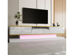 Mueble moderno para TV - 180 x 38 x 45 cm - con 3 cajones - Acabado brillante + LED - Aglomerado - Blanco