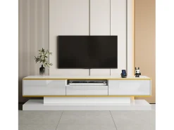 Mueble moderno para TV - 180 x 38 x 45 cm - con 3 cajones - Acabado brillante + LED - Aglomerado - Blanco