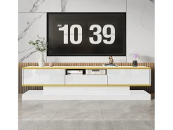 Mueble moderno para TV - 180 x 38 x 45 cm - con 3 cajones - Acabado brillante + LED - Aglomerado - Blanco