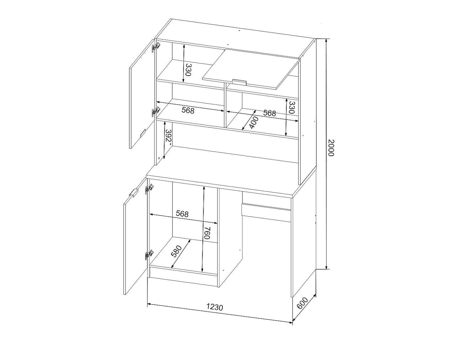 Mueble multifunción - Con encimera de 120 cm - Blanco y natural - CARMEO