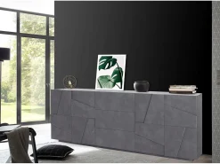 Mueble salón aparador diseño 4 puertas 3 cajones 220 cm pizarra Ping Wide