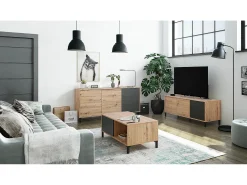 Mueble TV en melamina Color Roble y Gris Antracita - Altura 47 x Longitud 130 x Profundidad 41 cm