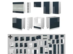 Muebles de cocina azul oscuro alto brillo/blanco 235x46x81.6 fame-line