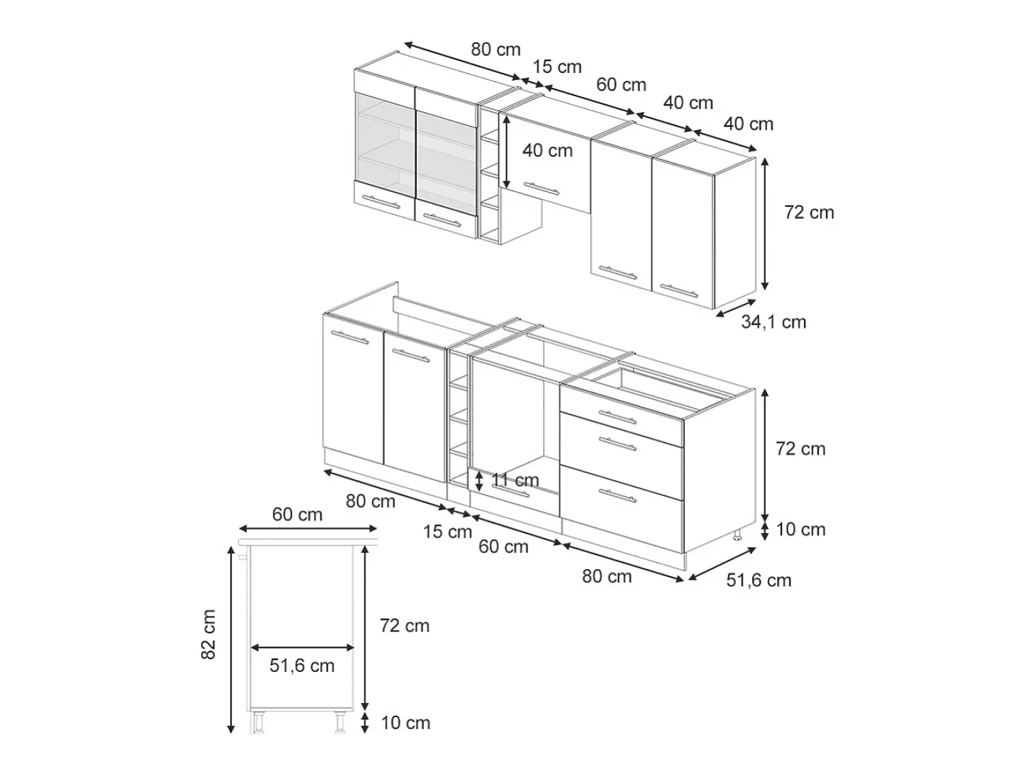 Muebles de cocina azul oscuro alto brillo/blanco 235x46x81.6 fame-line