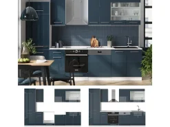 Muebles de cocina azul oscuro alto brillo/blanco 300x46x81.6 fame-line