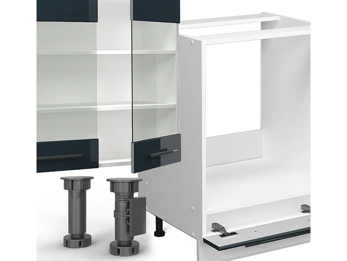 Muebles de cocina azul oscuro alto brillo/blanco 300x46x81.6 fame-line