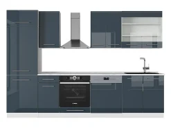 Muebles de cocina azul oscuro alto brillo/blanco 300x46x81.6 fame-line