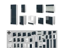 Muebles de cocina azul oscuro alto brillo/blanco 300x46x81.6 fame-line