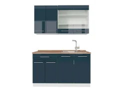 Muebles de cocina azul oscuro alto brillo/blanco 140x60x81.6 fame-line