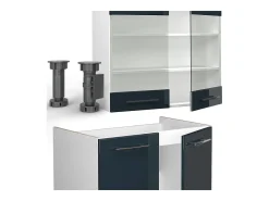 Muebles de cocina azul oscuro alto brillo/blanco 235x60x81.6 fame-line