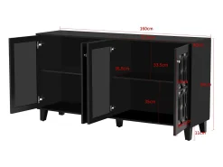 Muebles de cocina negros con 4 puertas, aparador con espejo, divisores extraíbles, aparador de cocina