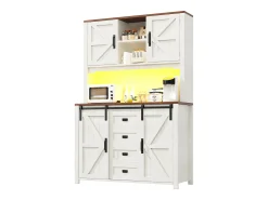 Muebles de cocina 115x40x175 cm - con 4 puertas y 2 cajones - con iluminación LED - estilo rústico - blanco