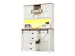 Muebles de cocina 115x40x175 cm - con 4 puertas y 2 cajones - con iluminación LED - estilo rústico - blanco
