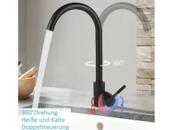 NETTLIFE Grifo de cocina Grifo de alta presión Grifo de fregadero de cocina de acero inoxidable giratorio 360°