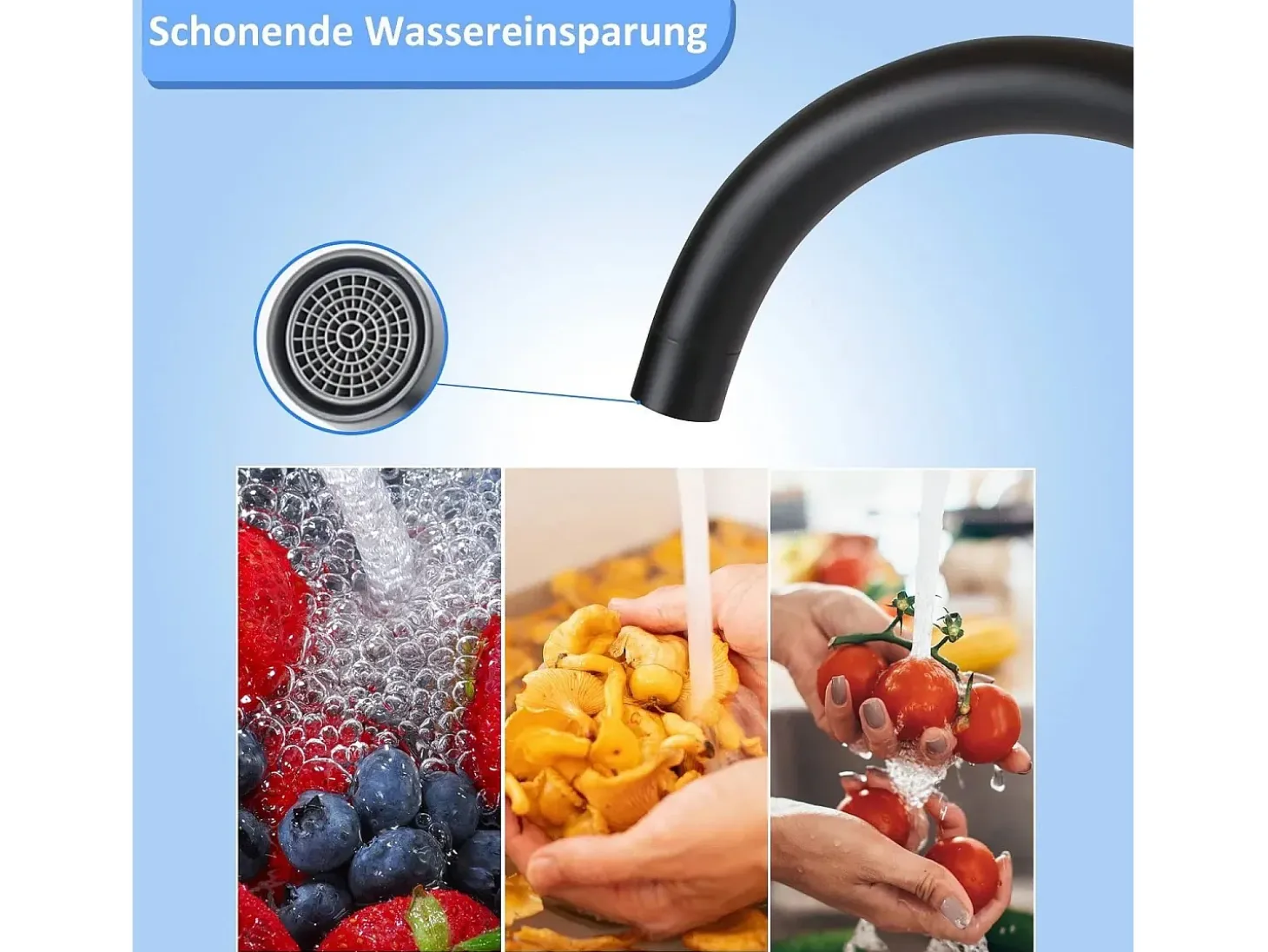 NETTLIFE Grifo de cocina Grifo de alta presión Grifo de fregadero de cocina de acero inoxidable giratorio 360°