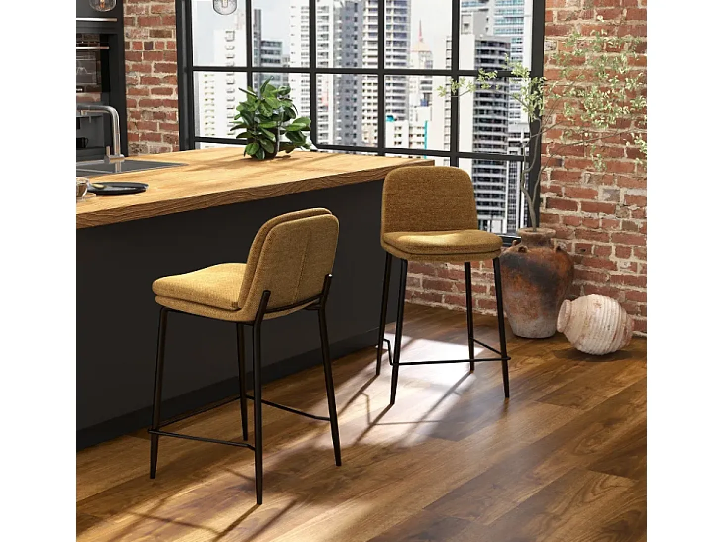 NOLAN-Silla de bar de tela Luxury Mostaza (x2)