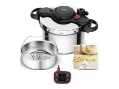 Olla a Presión Seb Clipso Now 6L Acero Inoxidable con Asistente de Cocina y Temporizador Inteligente, Compatible con Inducción
