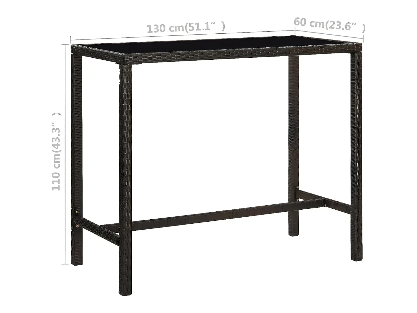 Orren Mesa alta de jardín ratán sintético y vidrio marrón 130x60x110cm